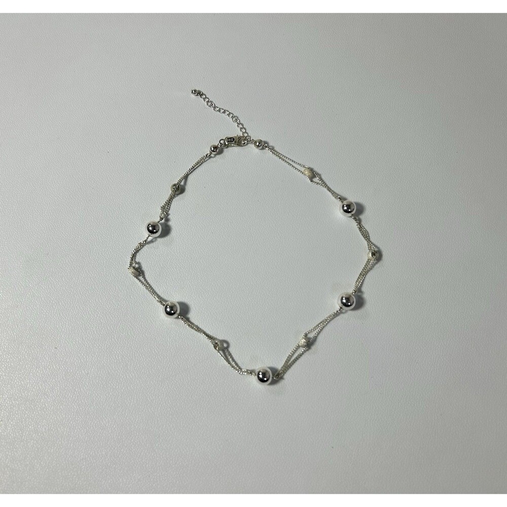 Etienne Aigner Necklace Silver Tone Beads and Rings Multi Chain Necklace